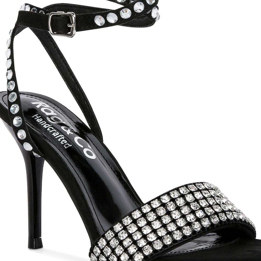 Black High Heeled Diamante Sandals