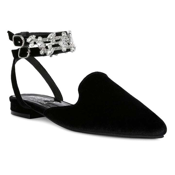 Black Velvet Luxe Jewelled Flat Mules