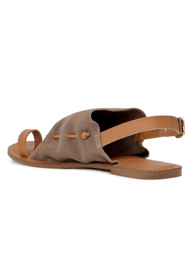Taupe Suede Leather Back Strap Fran Flat Sandal - Taupe