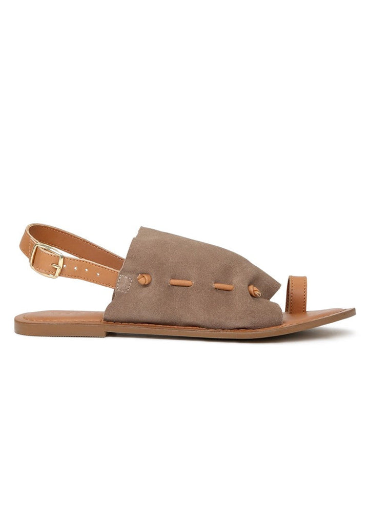 Taupe Suede Leather Back Strap Fran Flat Sandal - Taupe