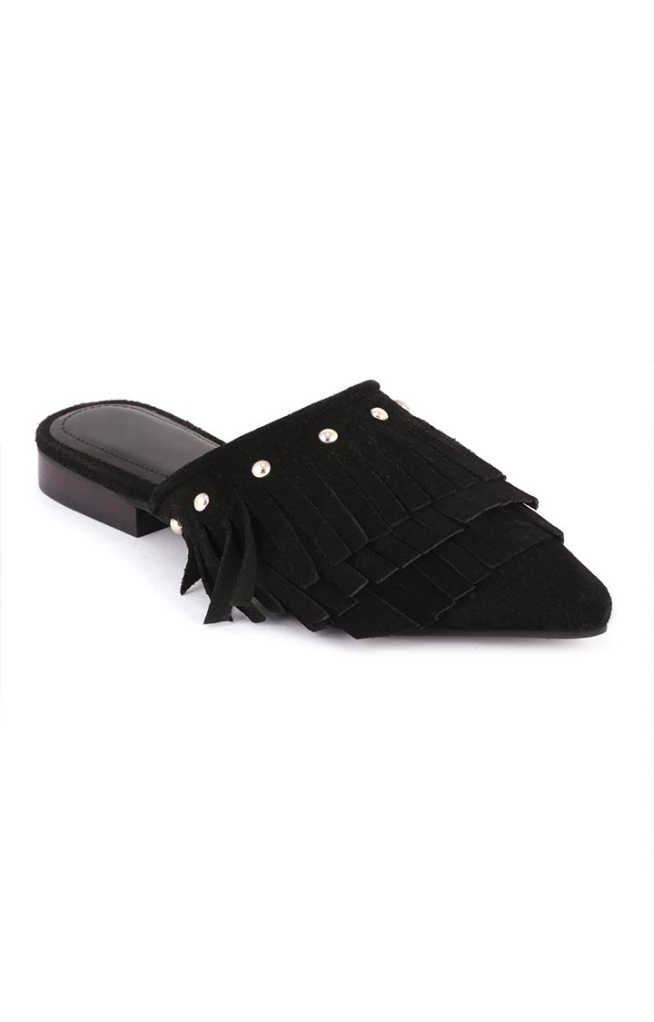 Black Synthetic Pointed Toe Marissa Flat Mules