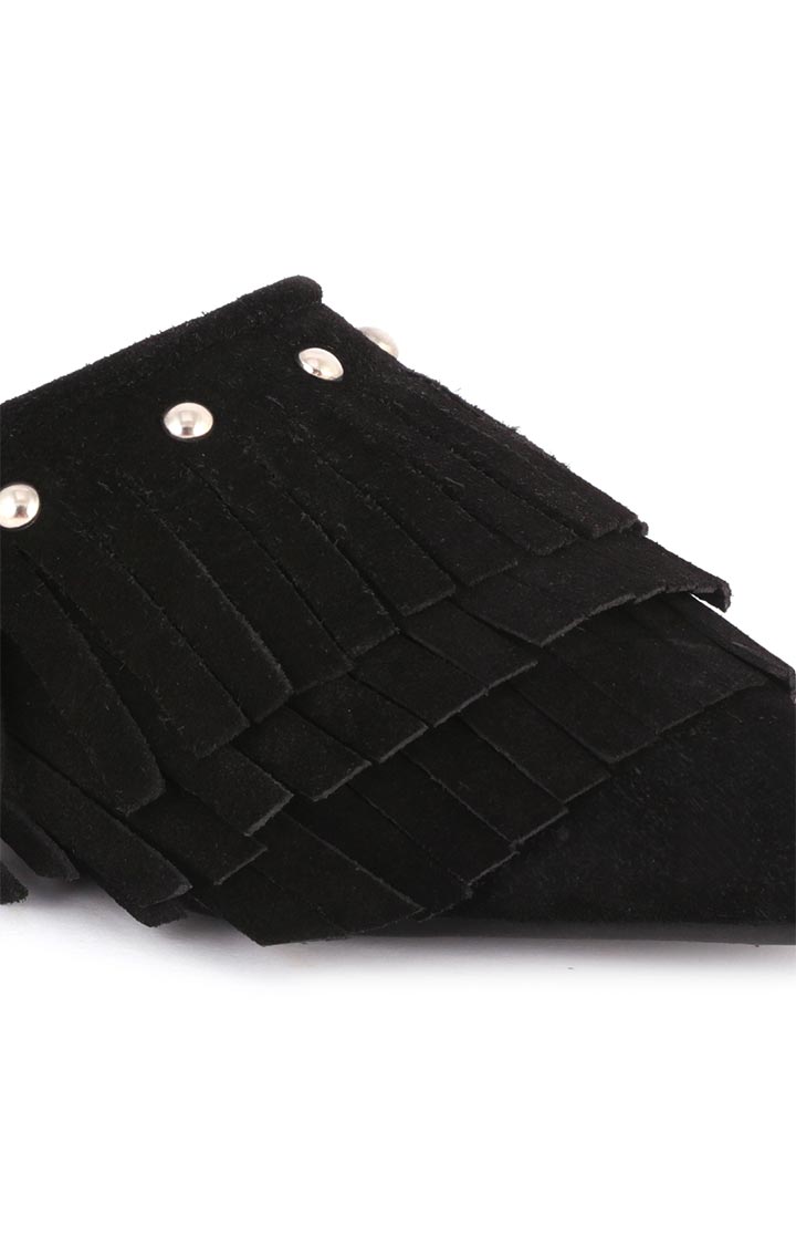 Black Synthetic Pointed Toe Marissa Flat Mules - Black