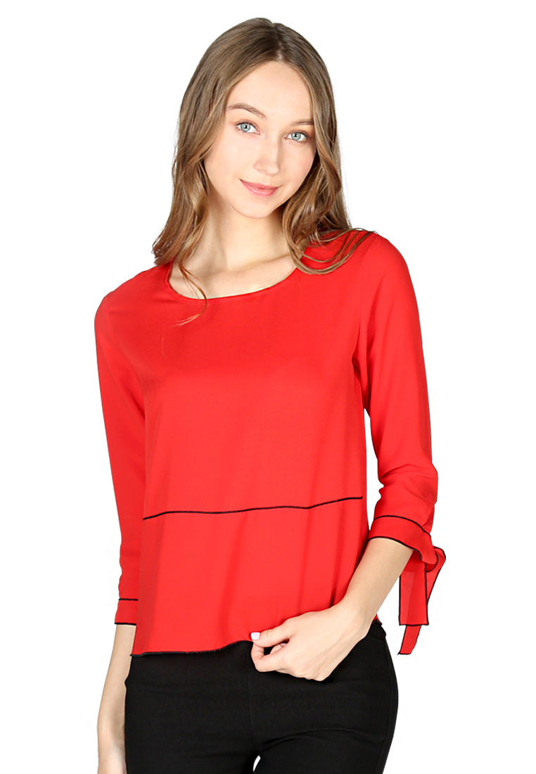 Red Elbow Sleeve Casual Top - Red