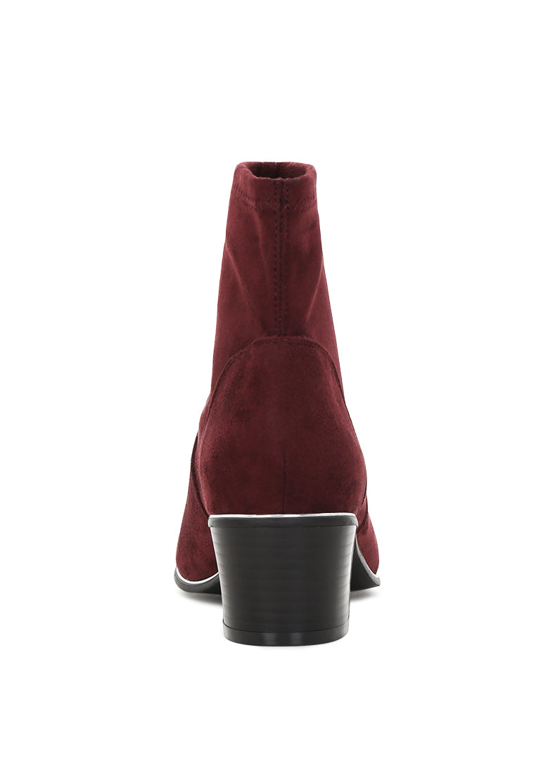 Wine Red Mid Heel Boots - Wine