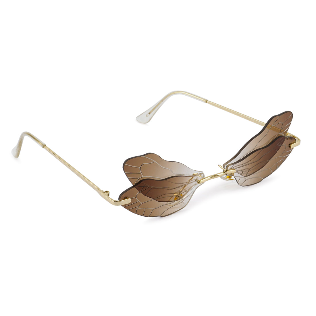 Butterfly Wings Rimless Sunglasses In Brown