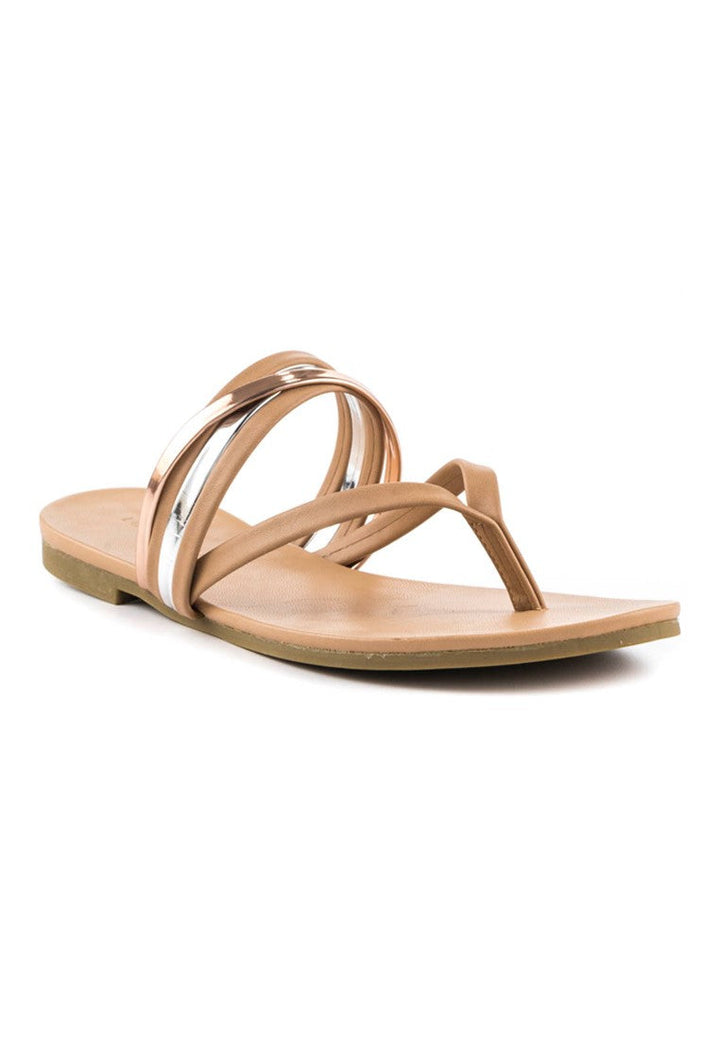 Nude Color Strap Flat Thongs - Beige