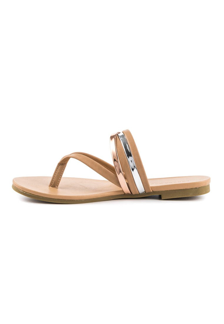 Nude Color Strap Flat Thongs - Beige