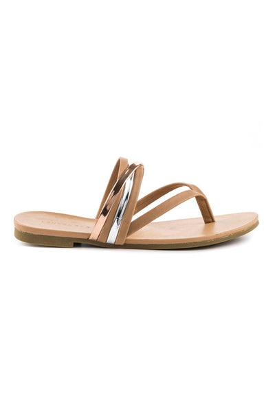Nude Color Strap Flat Thongs - Beige