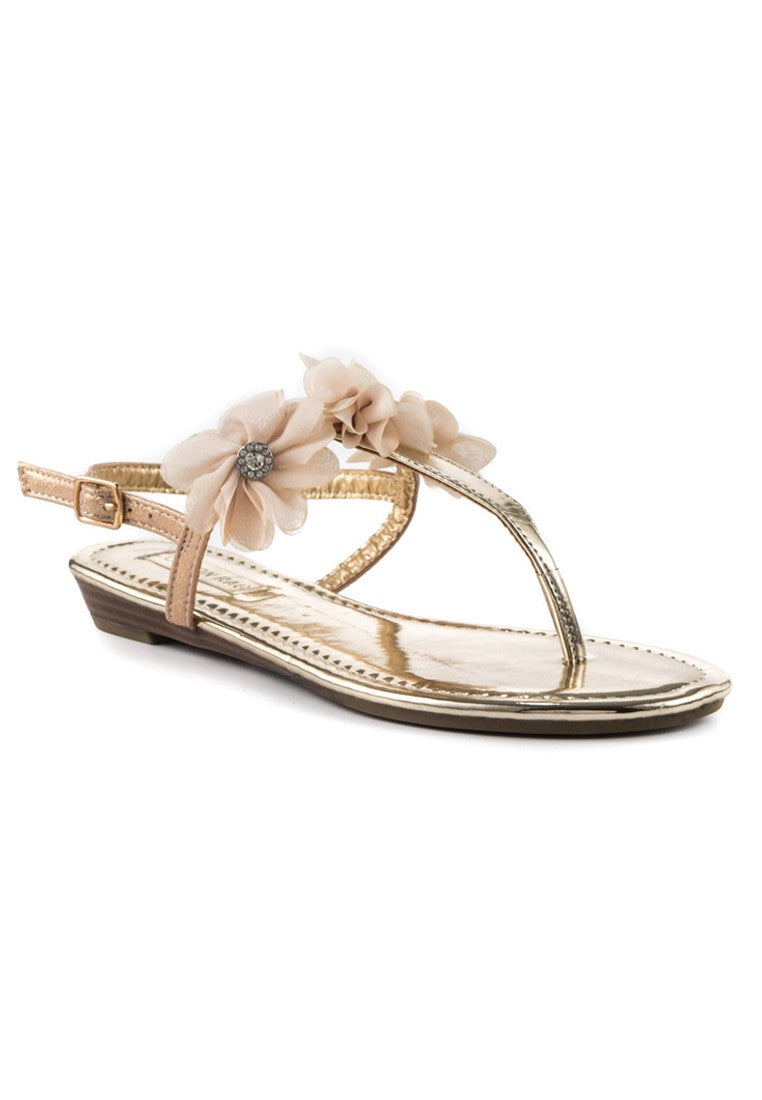 Gold Ankle Strap Flat Toe Slip Ons - Gold