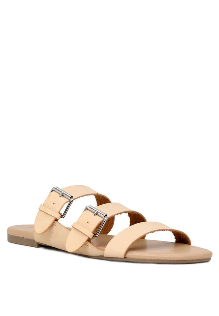 Nude Color Strappy Flat Sandals - Beige