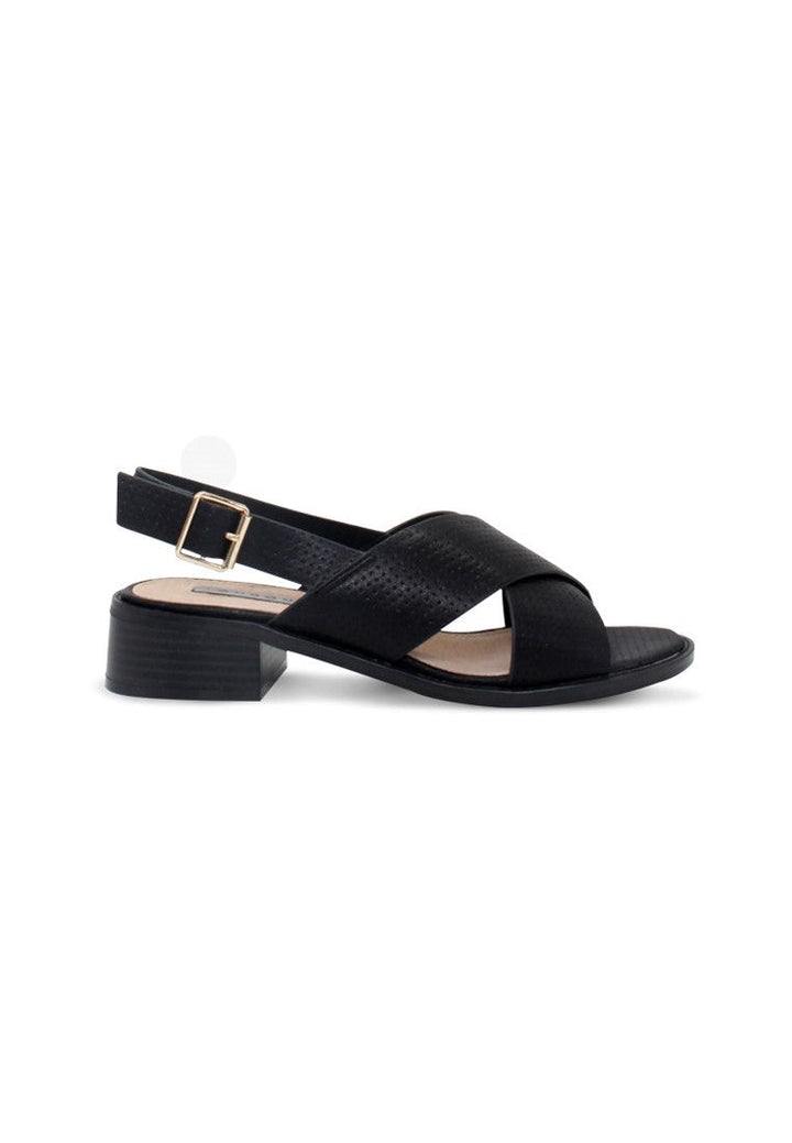 Black Cross Strap Slingback Sandals - Black