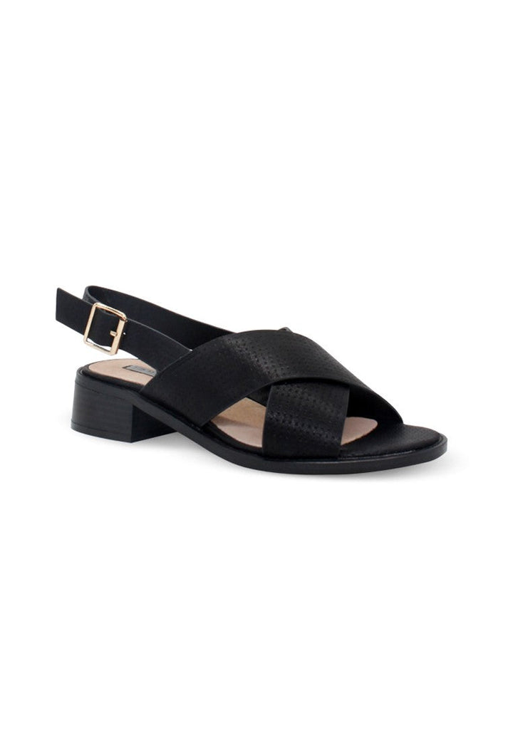 Black Cross Strap Slingback Sandals - Black