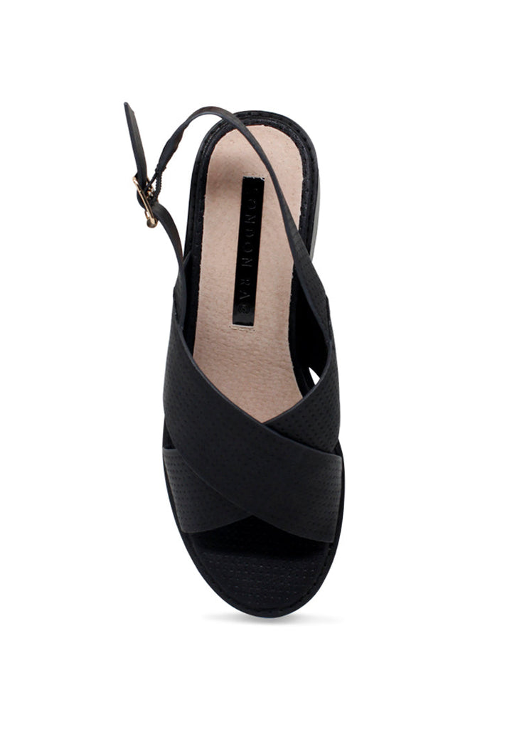 Black Cross Strap Slingback Sandals - Black