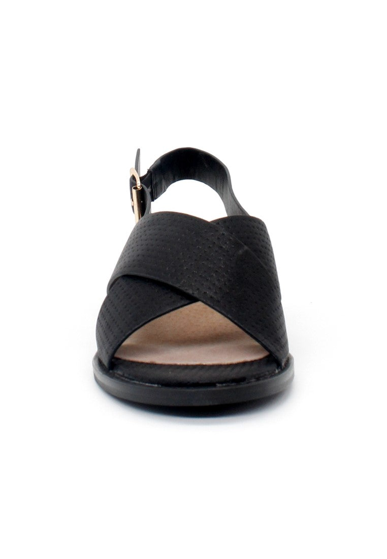 Black Cross Strap Slingback Sandals - Black