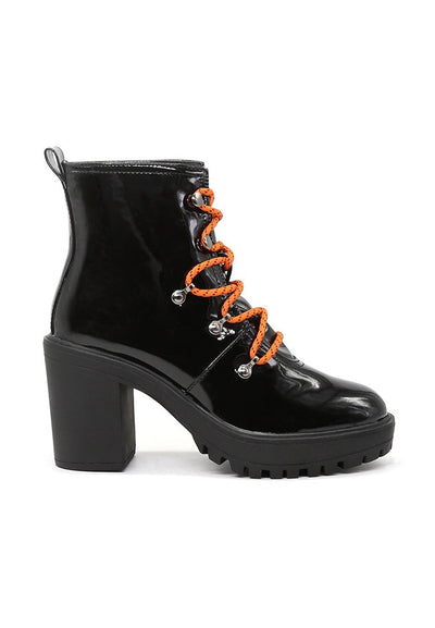Black Lace up Chunky Boots - Black
