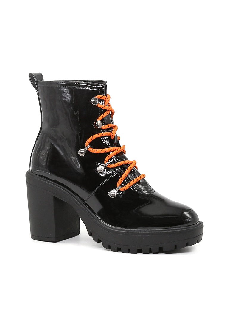 Black Lace up Chunky Boots - Black