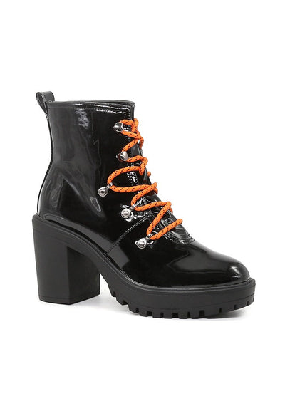 Black Lace up Chunky Boots - Black