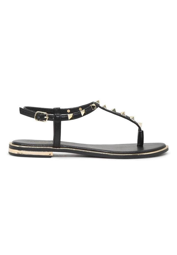 Black Flat T-strap Thong Sandals - Black