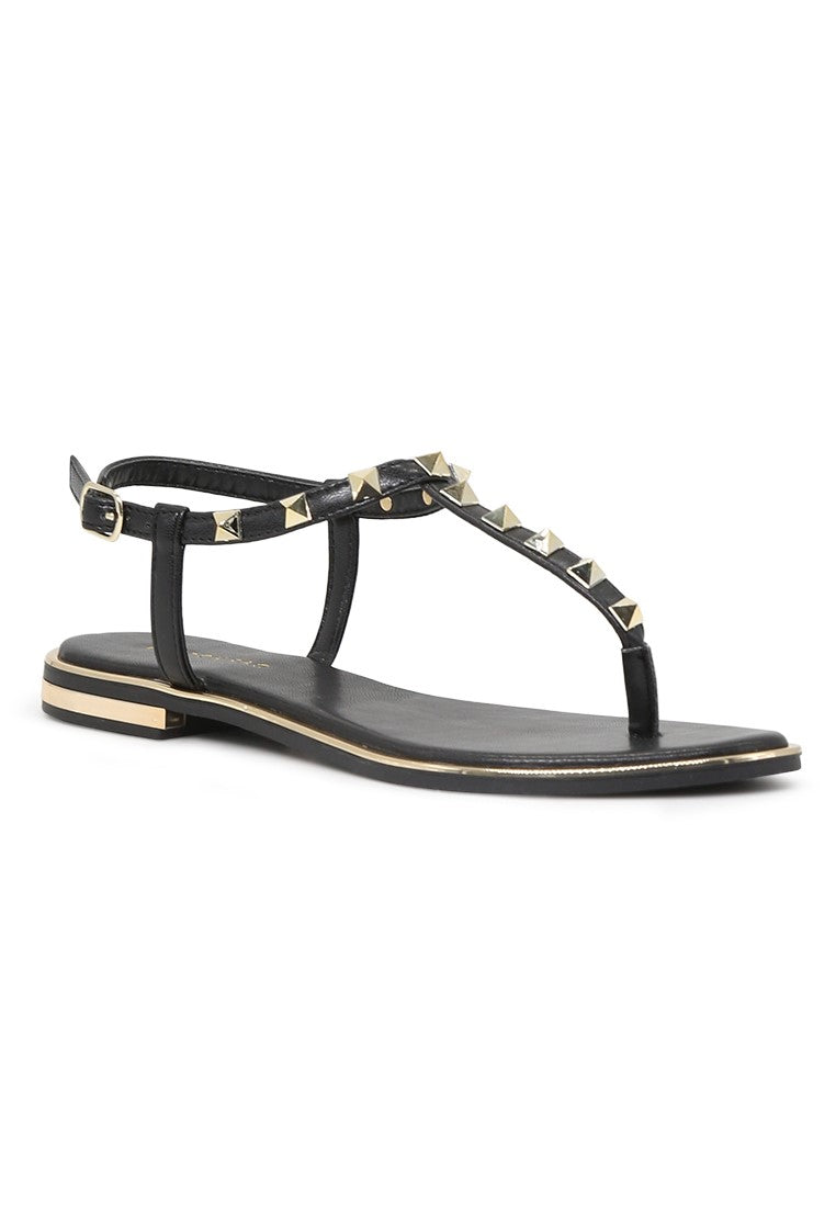 Black Flat T-strap Thong Sandals - Black