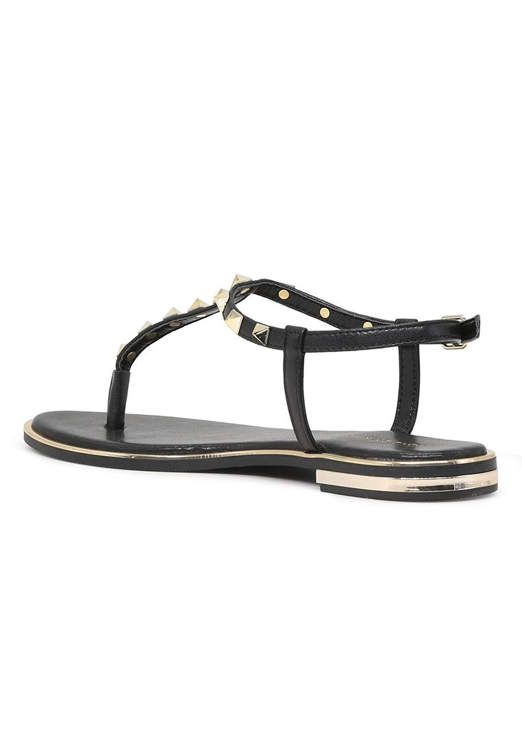 Black Flat T-strap Thong Sandals - Black