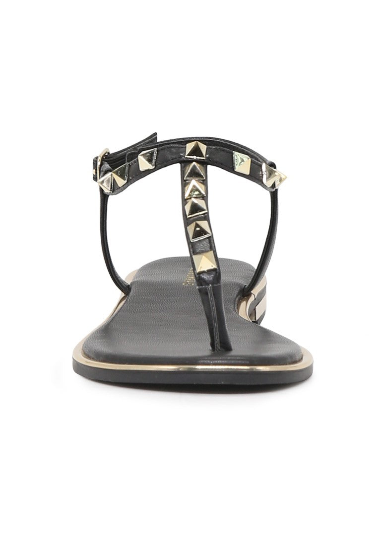 Black Flat T-strap Thong Sandals - Black