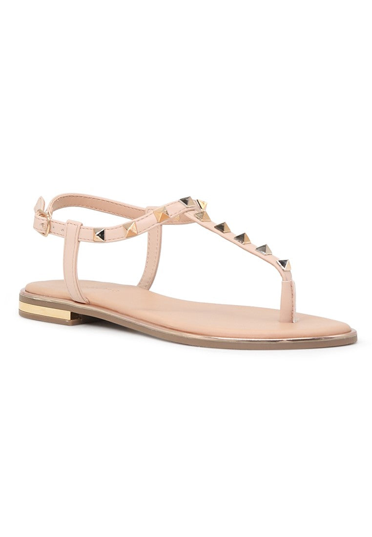 Nude Flat T-strap Thong Sandals