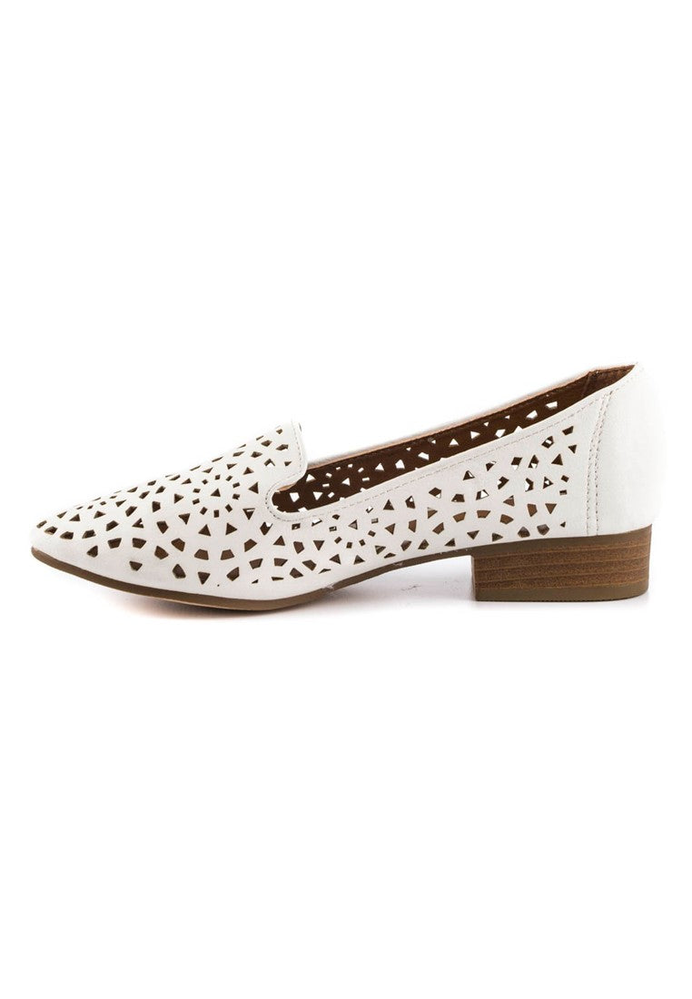White Laser Cut Loafers - White