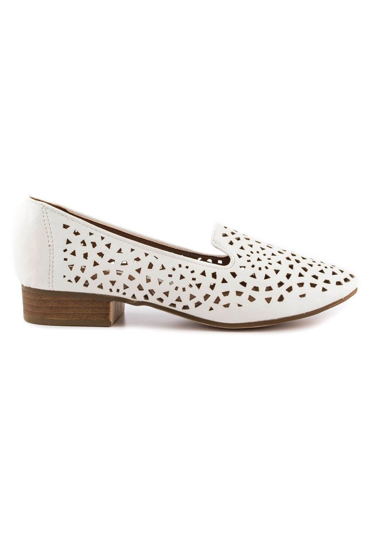 White Laser Cut Loafers - White
