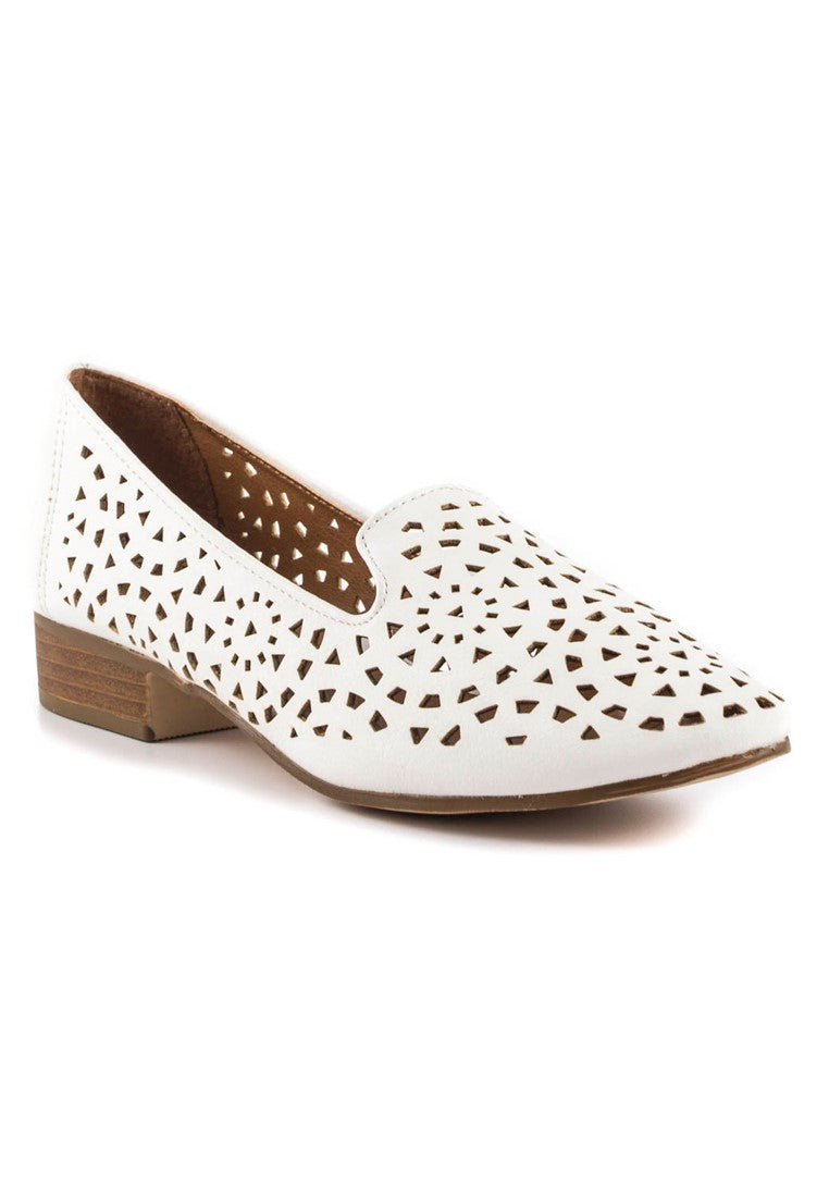 White Laser Cut Loafers - White