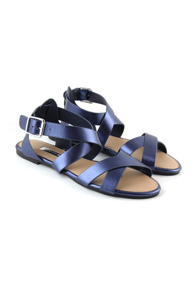 Navy Flat Sandals - Blue