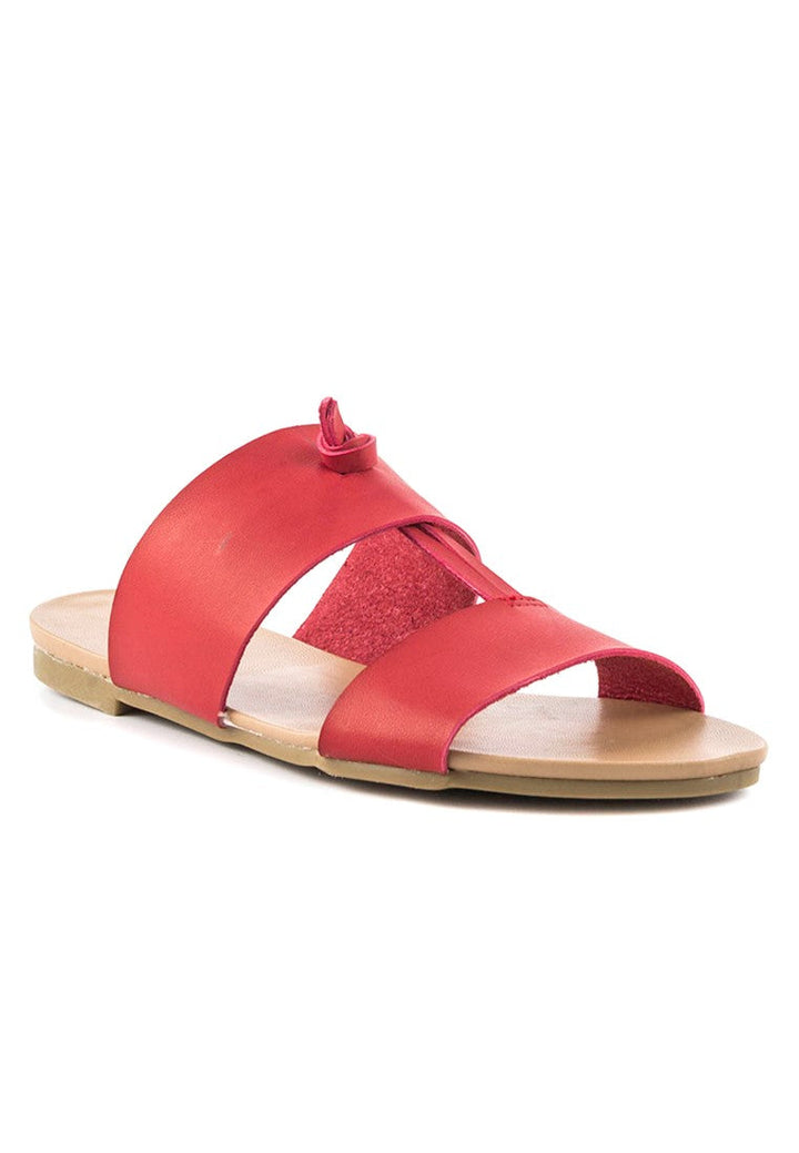 Red Slip-On Flat Sandal - Red