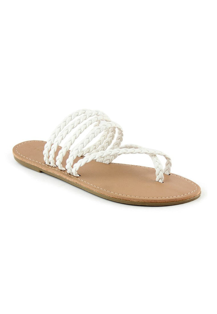 White Braided Strap Thong Flat