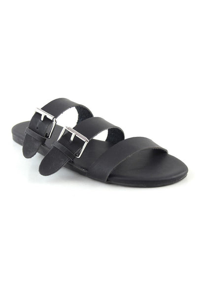 Black Strappy Flat Sandals - Black