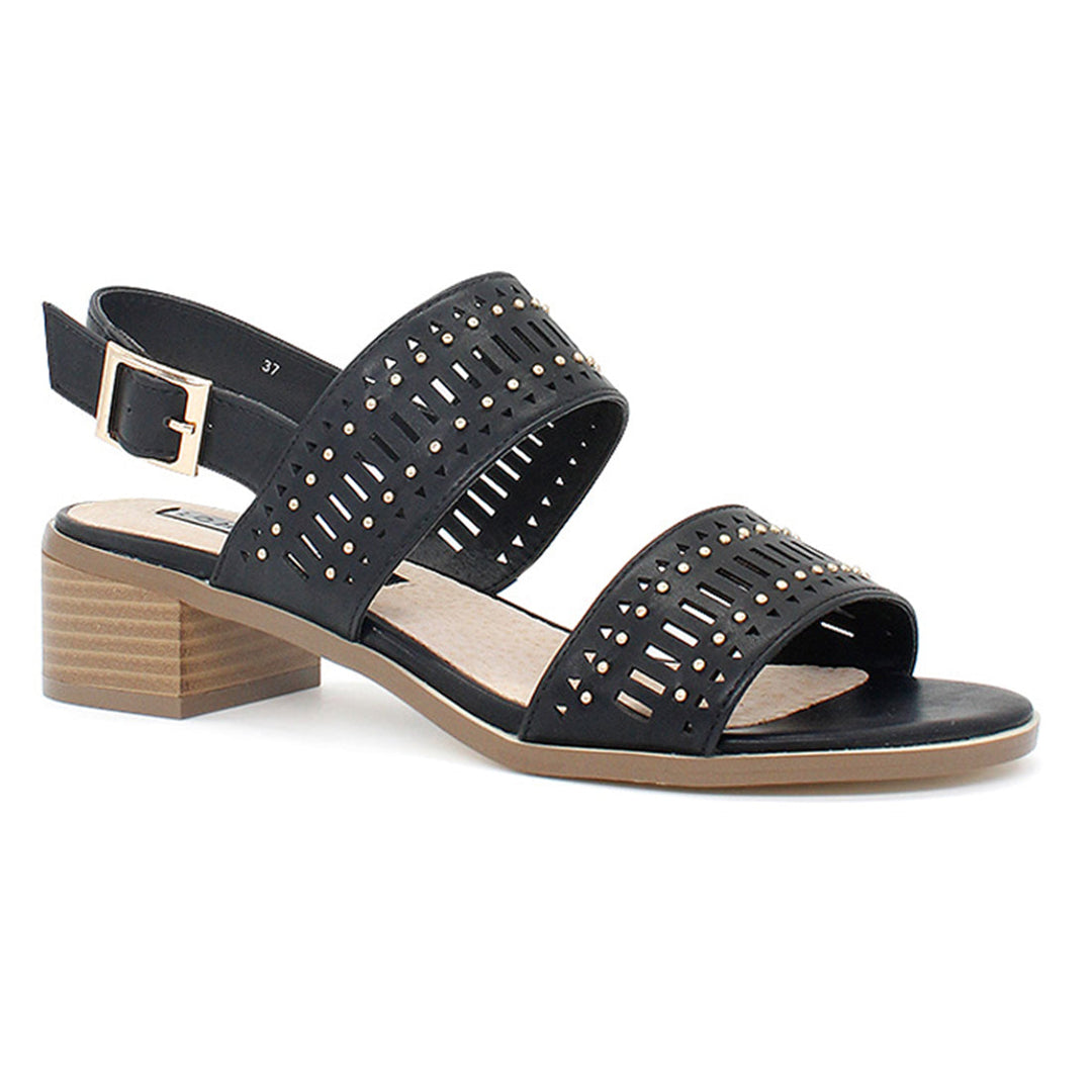 Black Ankle Strap Laser Cut Sandals - Black