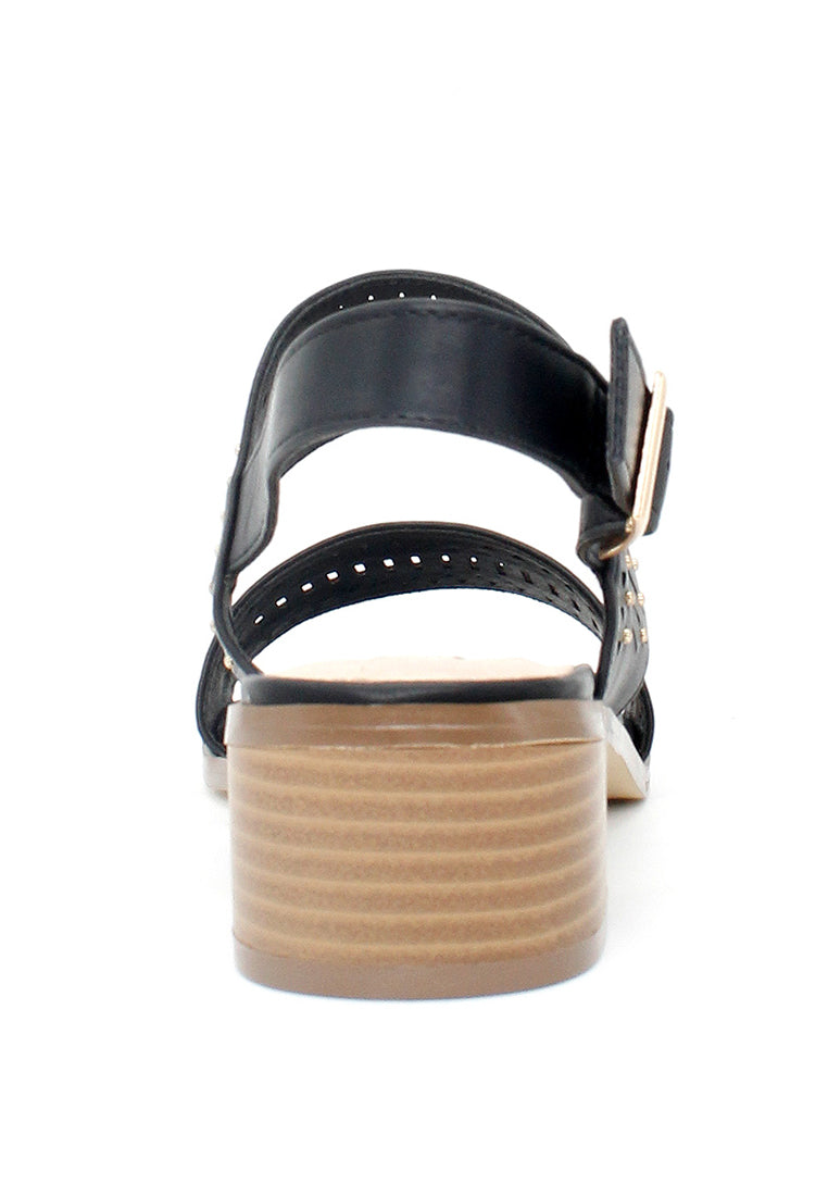 Black Ankle Strap Laser Cut Sandals - Black