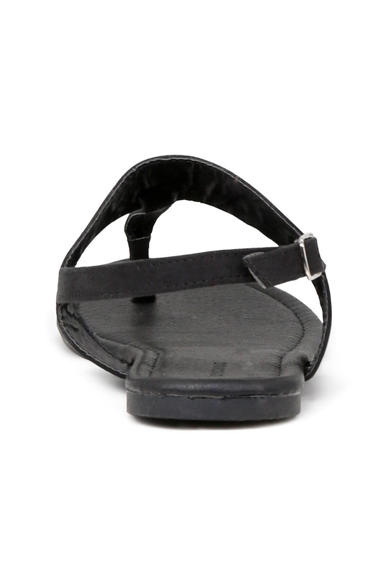 Black Printed Flat Sandals - Black