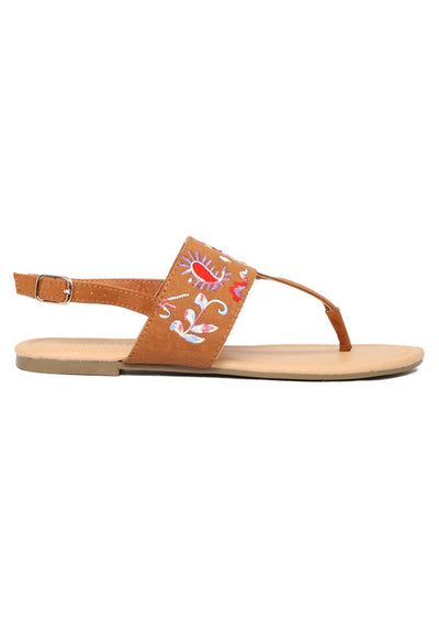 Tan Printed Flat Sandals - Tan