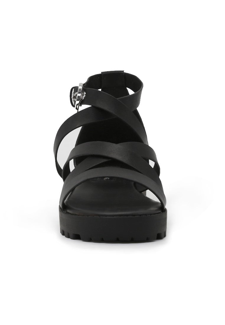 Black Mid Heel Sandals - Black