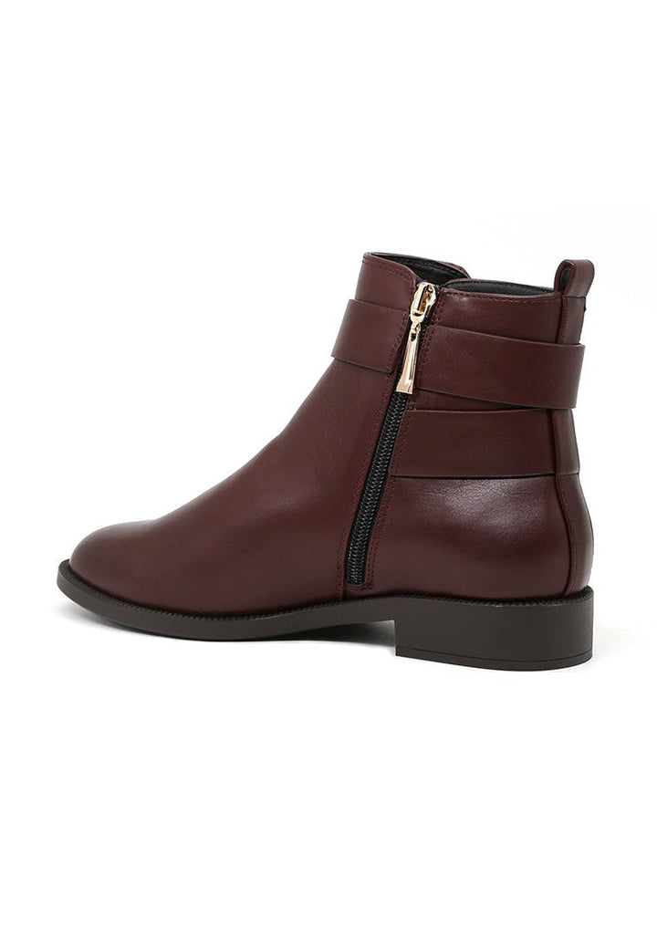 Brown Ankle Boot - Red