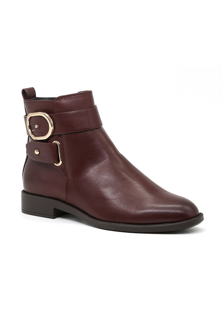 Brown Ankle Boot - Red