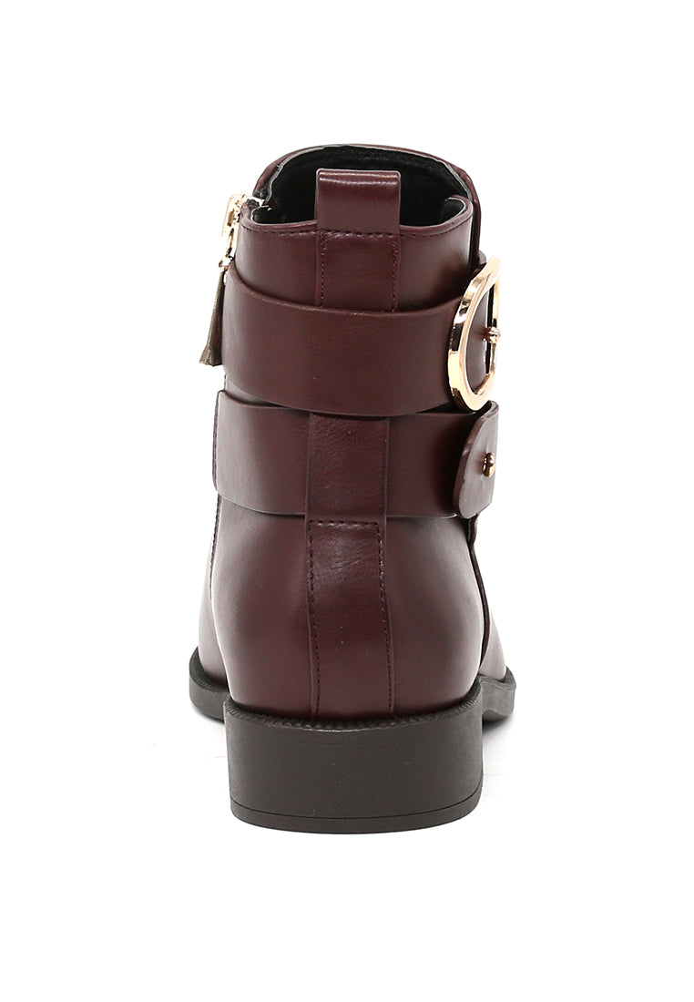 Brown Ankle Boot - Red