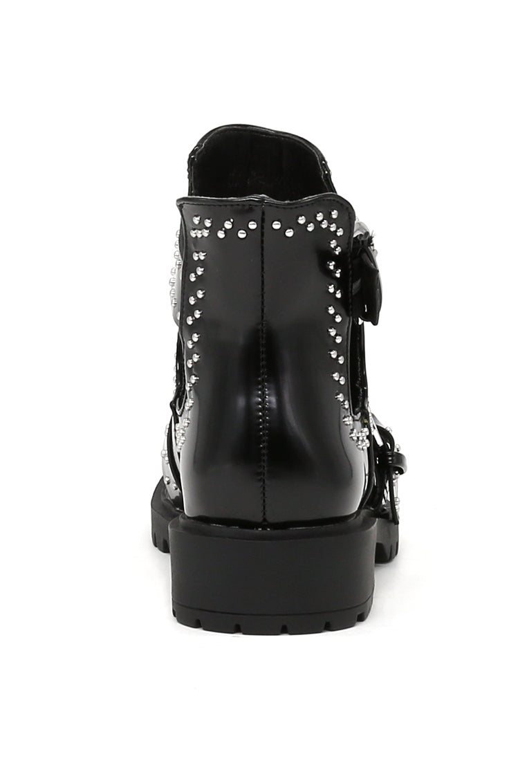 Black Cut Out Studded Boots - Black