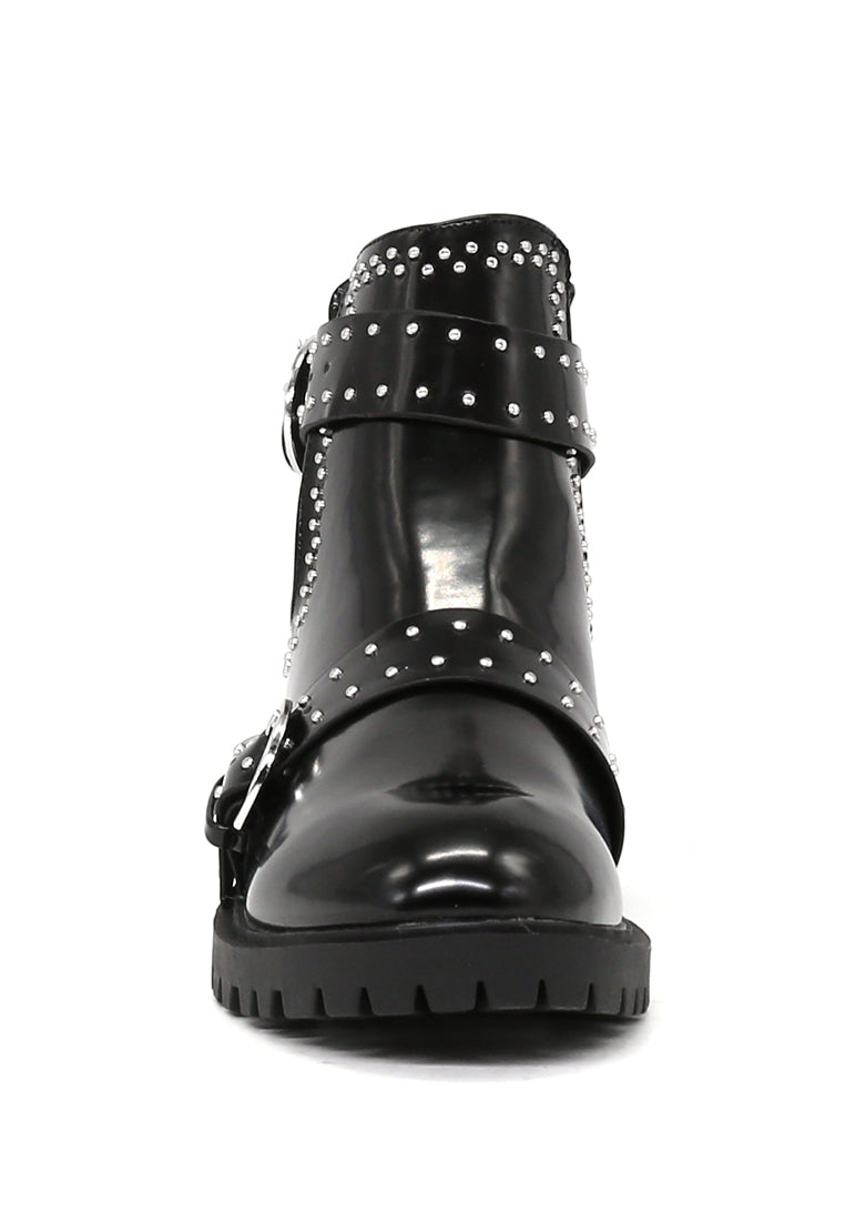 Black Cut Out Studded Boots - Black