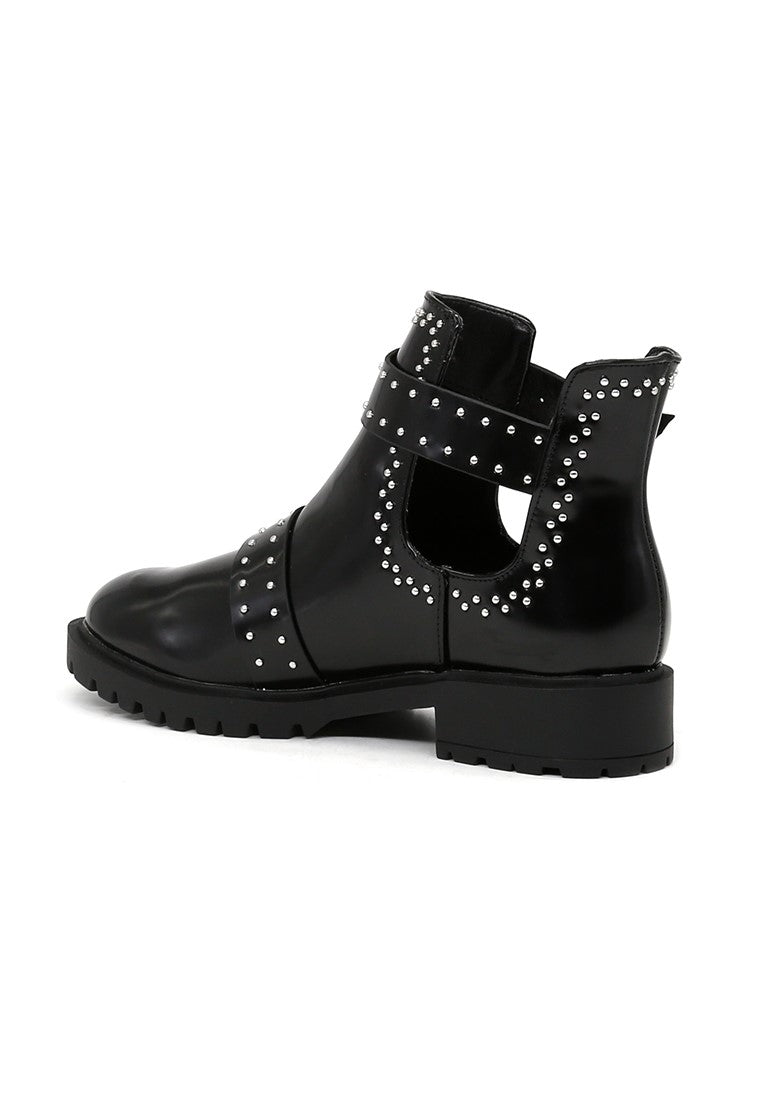 Black Cut Out Studded Boots - Black