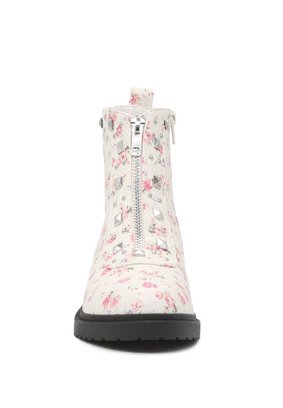 White Floral Boots - Multicolor