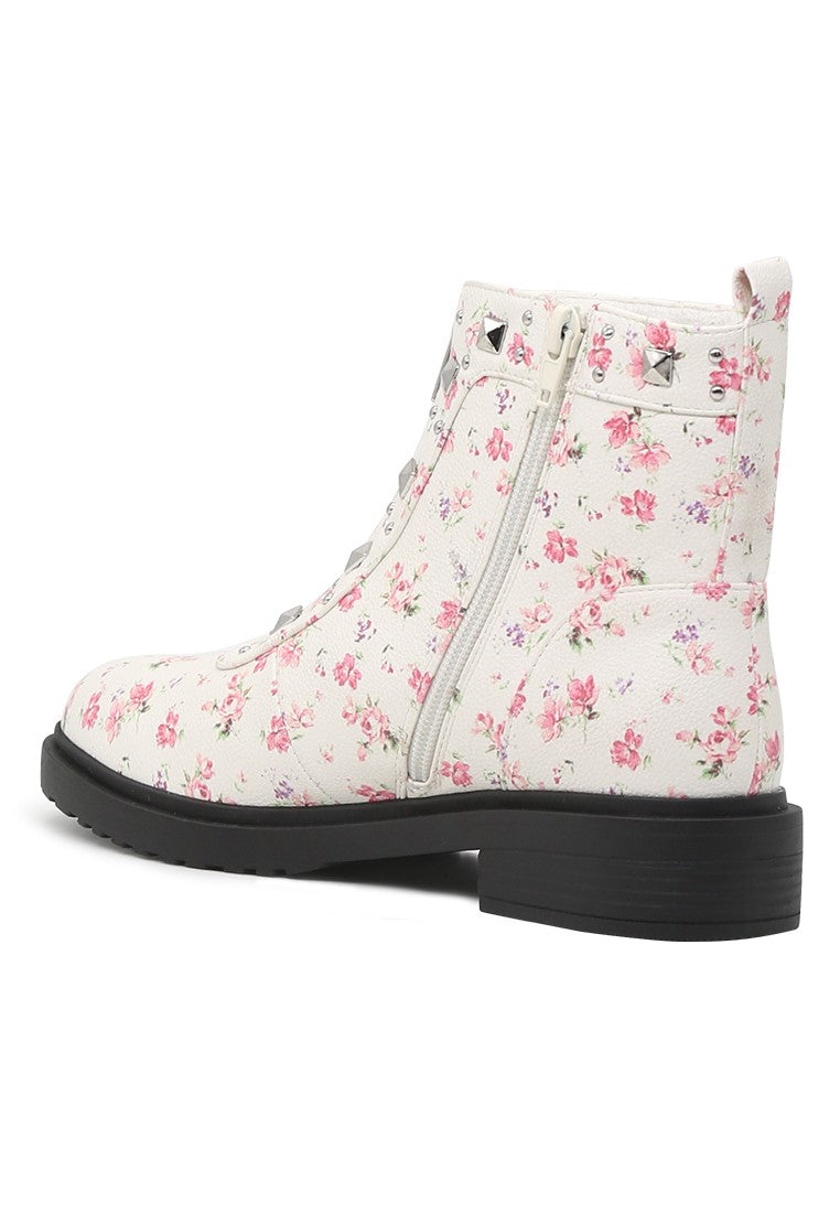 White Floral Boots - Multicolor