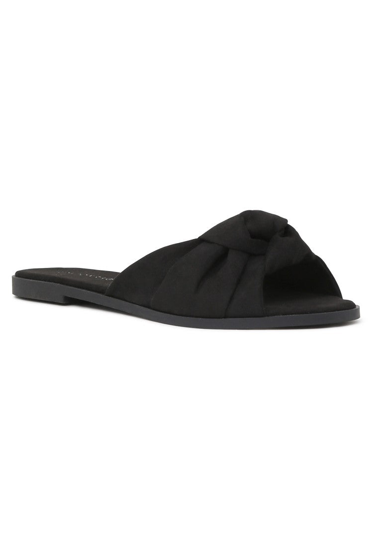 Black Satin Knotted Sandal - Black