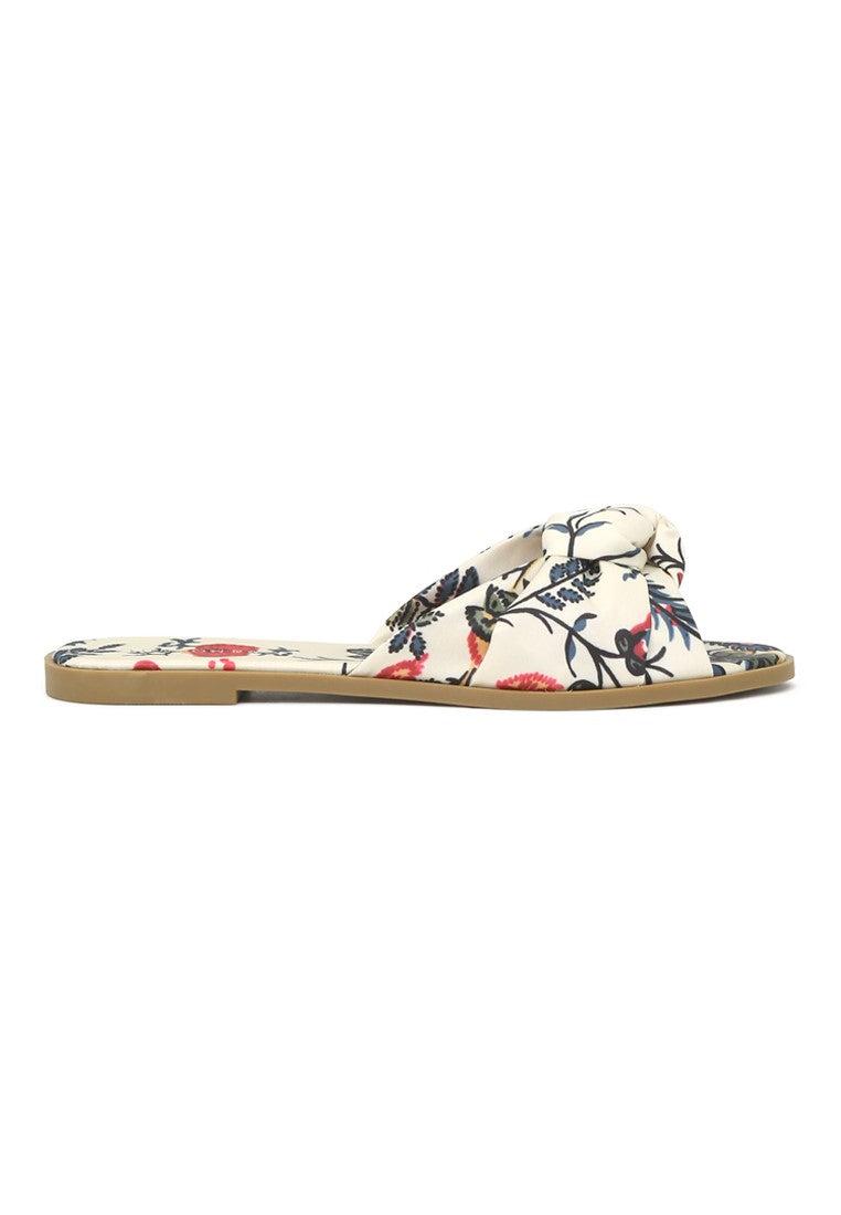 Floral Printed Knotted Sandal - Beige
