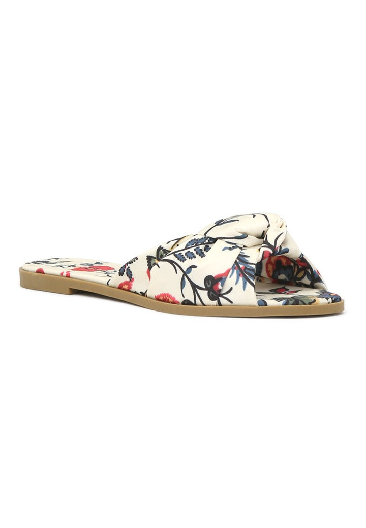 Floral Printed Knotted Sandal - Beige