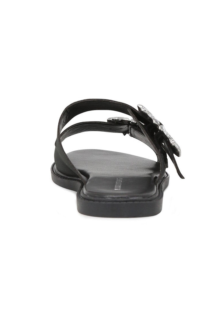 Black Double Strap Flat Sandals - Black